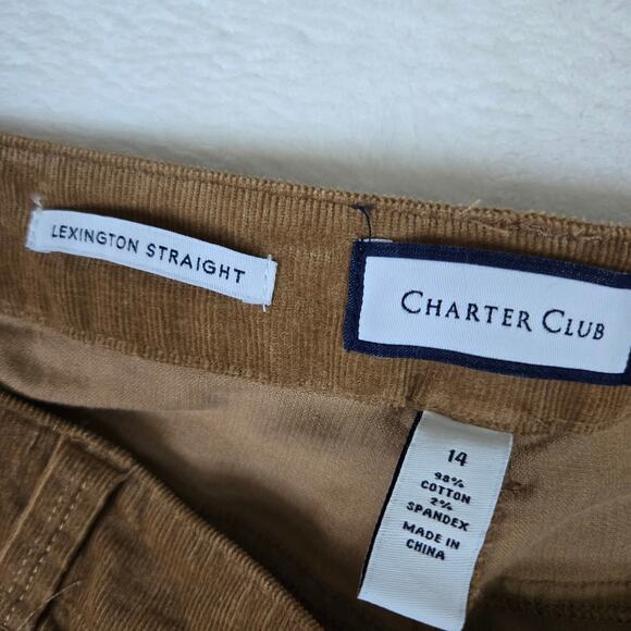 Charter Club Lexington Straight Corduroy Pants Womens 14 tan jeans 0744 - Picture 10 of 11